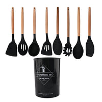 Silicone Kitchenware Cooking Utensils Set Non-stick Cookware Spatula Shovel Egg Beaters Wooden Handle Kitchen Cooking Tool Set