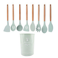 Silicone Kitchenware Cooking Utensils Set Non-stick Cookware Spatula Shovel Egg Beaters Wooden Handle Kitchen Cooking Tool Set