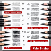 48Pcs Drawing Kit Sketching Pencils Set,Portable Pen Curtain-Charcoal Pencils, Sketch Pencils, Charcoal Stick,Sharpener,Eraser