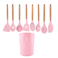 Silicone Kitchenware Cooking Utensils Set Non-stick Cookware Spatula Shovel Egg Beaters Wooden Handle Kitchen Cooking Tool Set