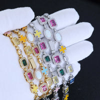 10mm Multicolor Green Blue Red Yellow Black Gem Stone Enamel Cross Chain 18K Gold Plated Jewelry Big Gemstone Necklace Women