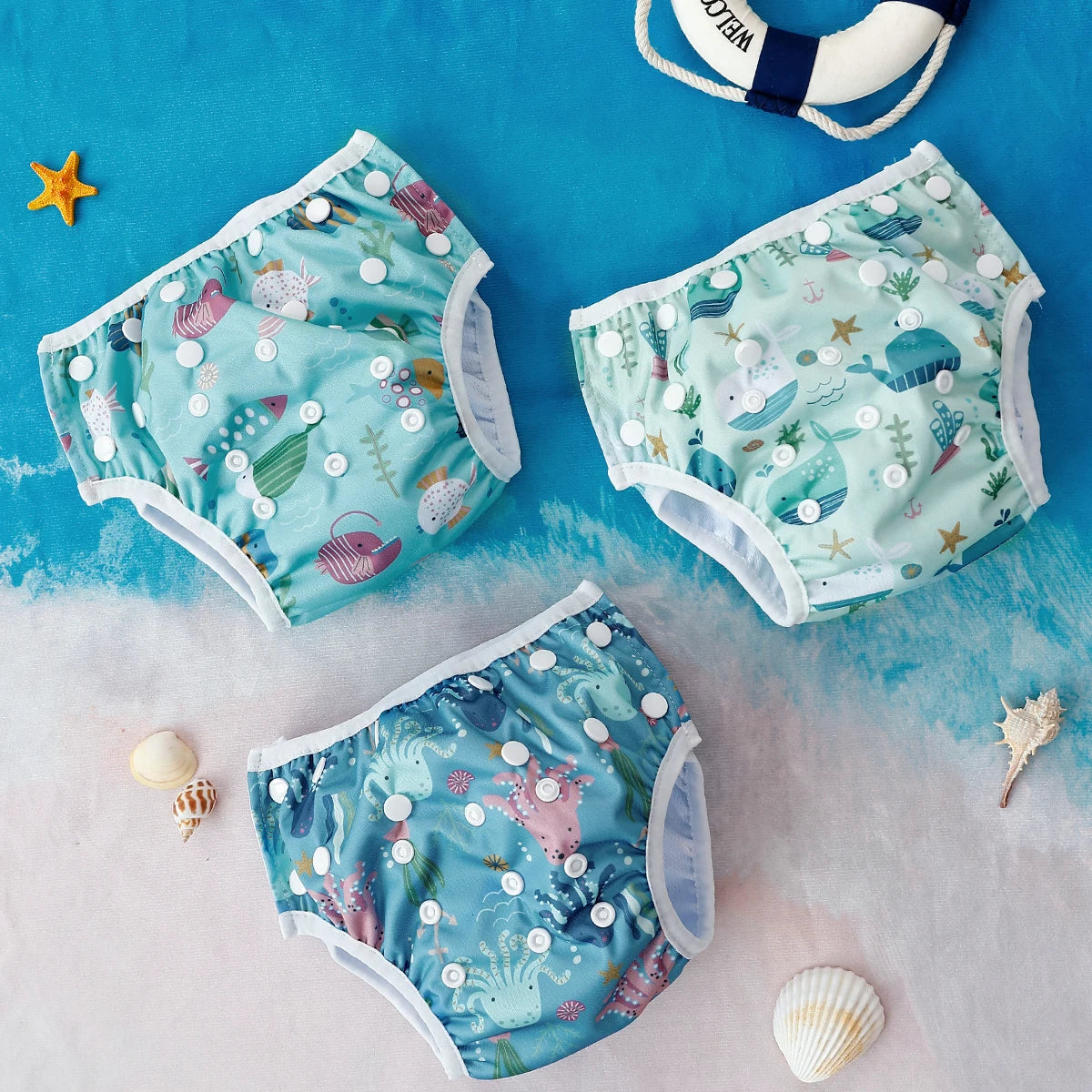 HappyFlute 3pcs Tropical Vacation Summer Print Reusable Adjustable Cloth Diapers Swimming Pool Pant Washable Nappy Cover