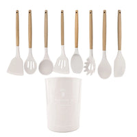 Silicone Kitchenware Cooking Utensils Set Non-stick Cookware Spatula Shovel Egg Beaters Wooden Handle Kitchen Cooking Tool Set