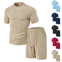 Men'S 2 Piece Clothing Short Sleeve Crew Neck Summer T Shirt With Drawstring Casual Sports Boys Suits Jacket Set With Ties