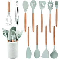 Silicone Kitchenware Cooking Utensils Set Non-stick Cookware Spatula Shovel Egg Beaters Wooden Handle Kitchen Cooking Tool Set