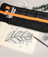 48Pcs Drawing Kit Sketching Pencils Set,Portable Pen Curtain-Charcoal Pencils, Sketch Pencils, Charcoal Stick,Sharpener,Eraser