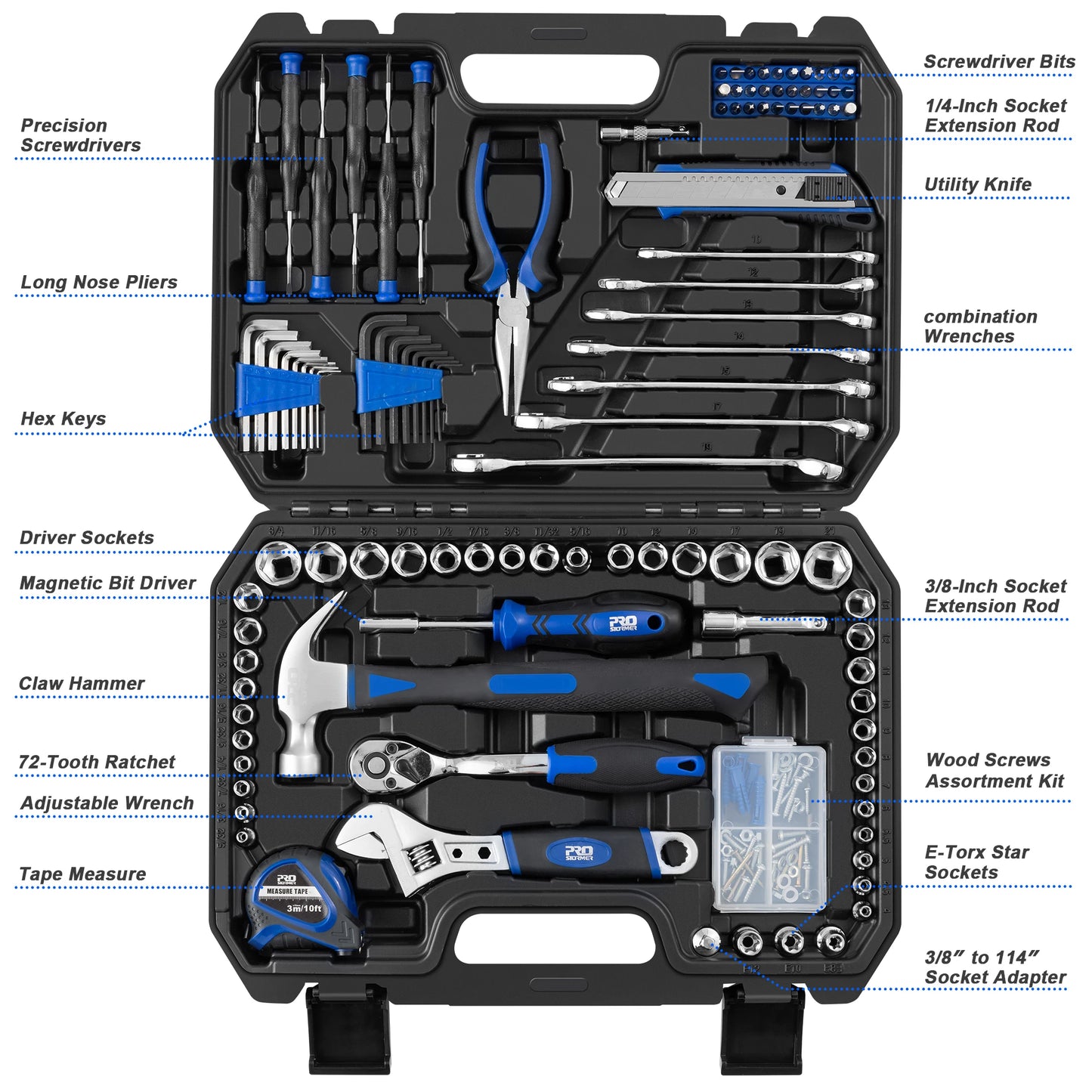 200 PCS Ratchet Wrench Hand Tools Set Combination Socket Adapter Kit Spanner Set General Household Wrench Set Tool