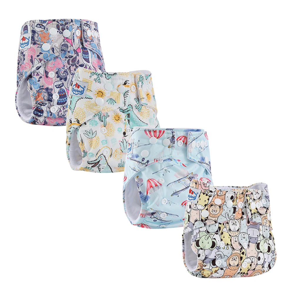 4pcs Babyland 2025 Washable Reusable Cloth Diaper Ecological Adjustable Real Pocket Nappy Underwear Fit 0-2year 3-15kg