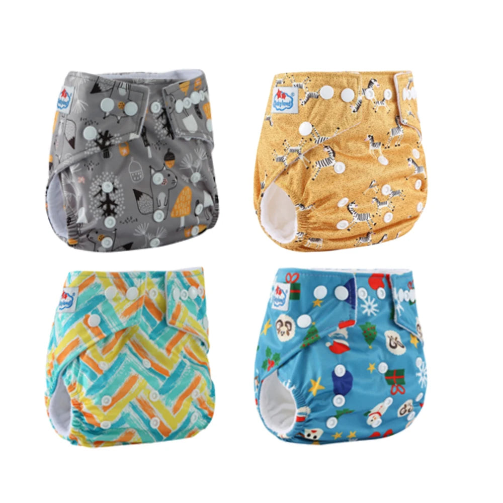4pcs Babyland 2025 Washable Reusable Cloth Diaper Ecological Adjustable Real Pocket Nappy Underwear Fit 0-2year 3-15kg