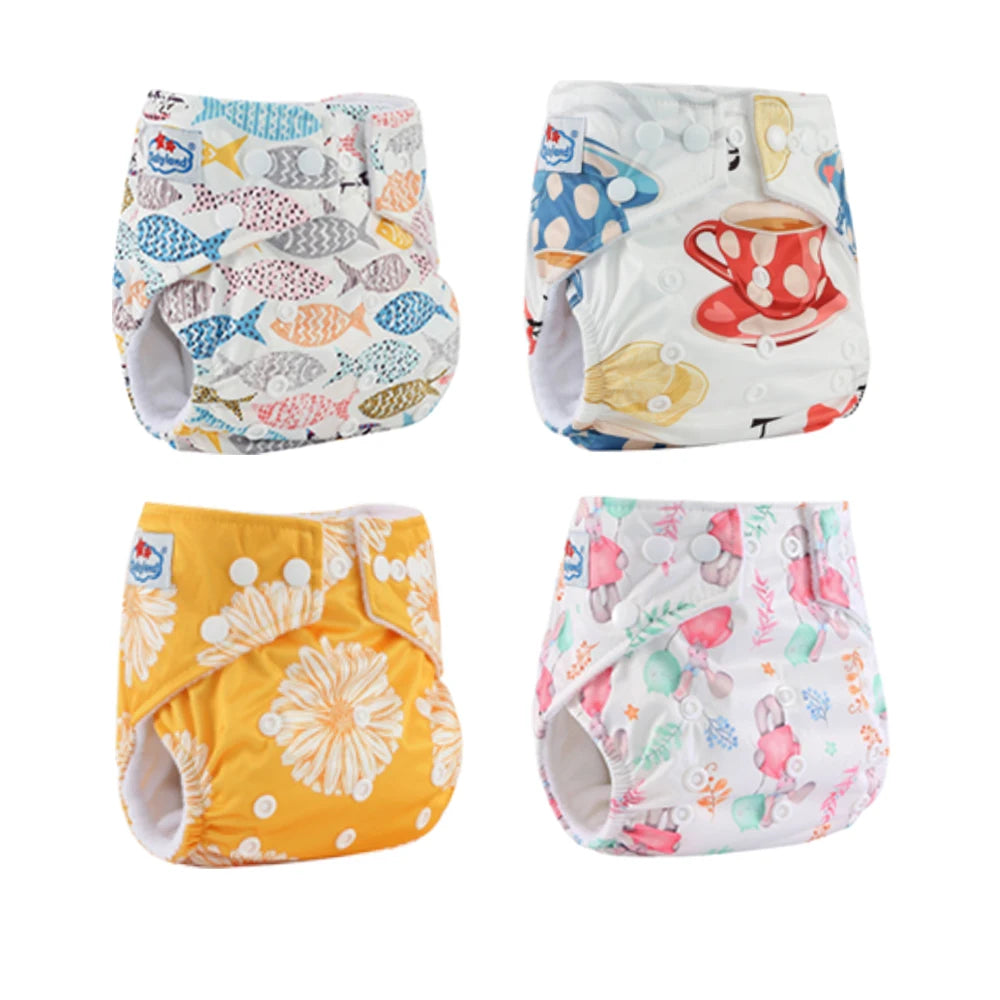 4pcs Babyland 2025 Washable Reusable Cloth Diaper Ecological Adjustable Real Pocket Nappy Underwear Fit 0-2year 3-15kg