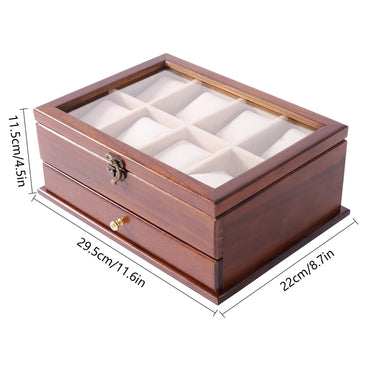 2-Layer Wooden Watch Box, 8-Slot Solid Wood Watch Box, Vintage Brown Storage Display Case for Watch, Sunglasses, Rings, Bracelet