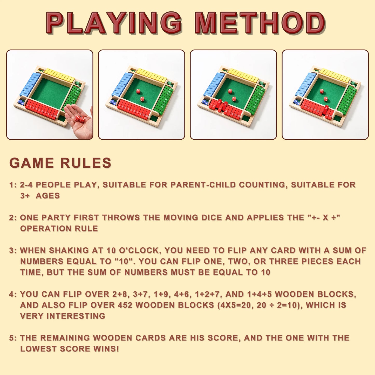 AIUAZA 1 Set Drinking Games, Wooden Board Game For 1-4 Players, Classic Family Game With 8pcs Dices, gaming gift