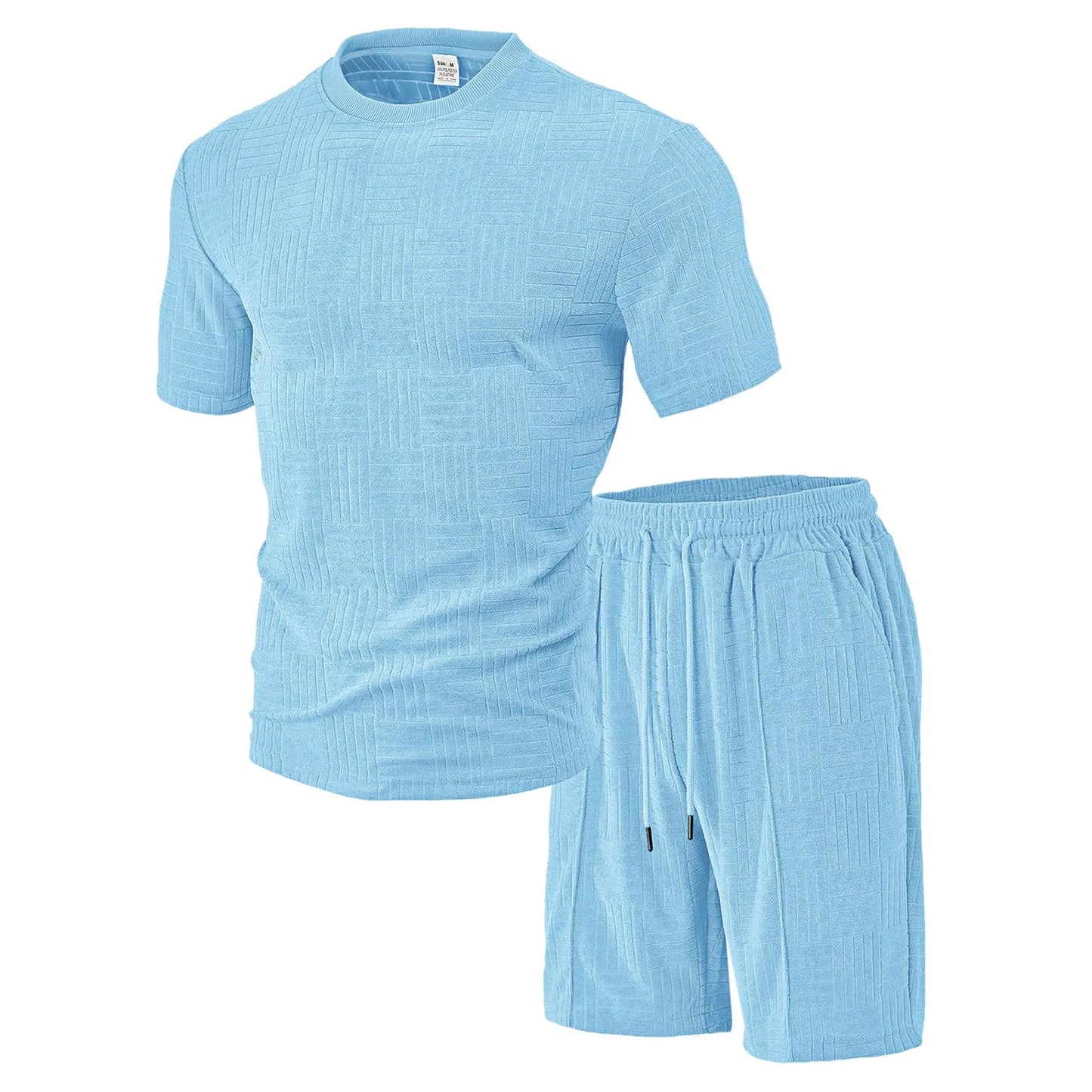 Men'S 2 Piece Clothing Short Sleeve Crew Neck Summer T Shirt With Drawstring Casual Sports Boys Suits Jacket Set With Ties
