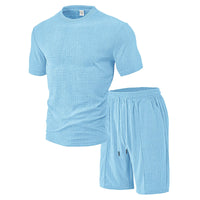 Men'S 2 Piece Clothing Short Sleeve Crew Neck Summer T Shirt With Drawstring Casual Sports Boys Suits Jacket Set With Ties