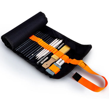 48Pcs Drawing Kit Sketching Pencils Set,Portable Pen Curtain-Charcoal Pencils, Sketch Pencils, Charcoal Stick,Sharpener,Eraser